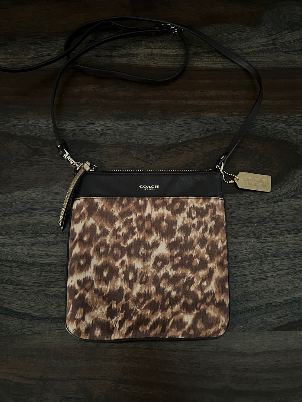 Coach Cheetah Animal Print Crossbody Bag Purse Leather and Nylon